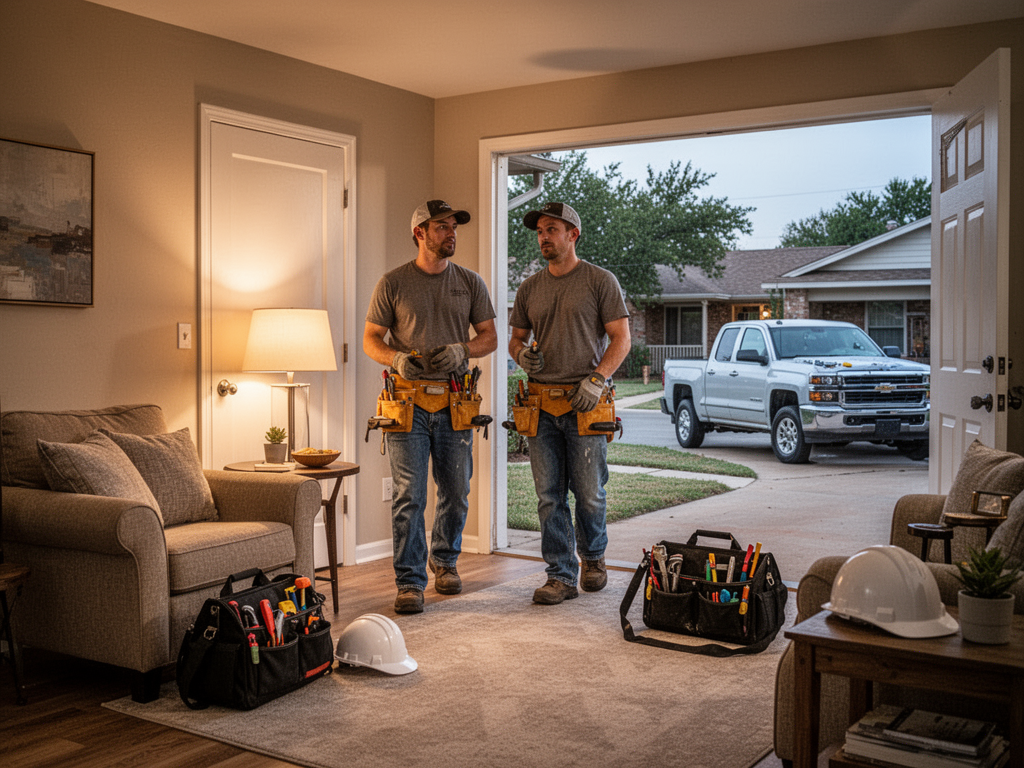 Skilled trade contractor reviewing project and temporary housing details in Abilene