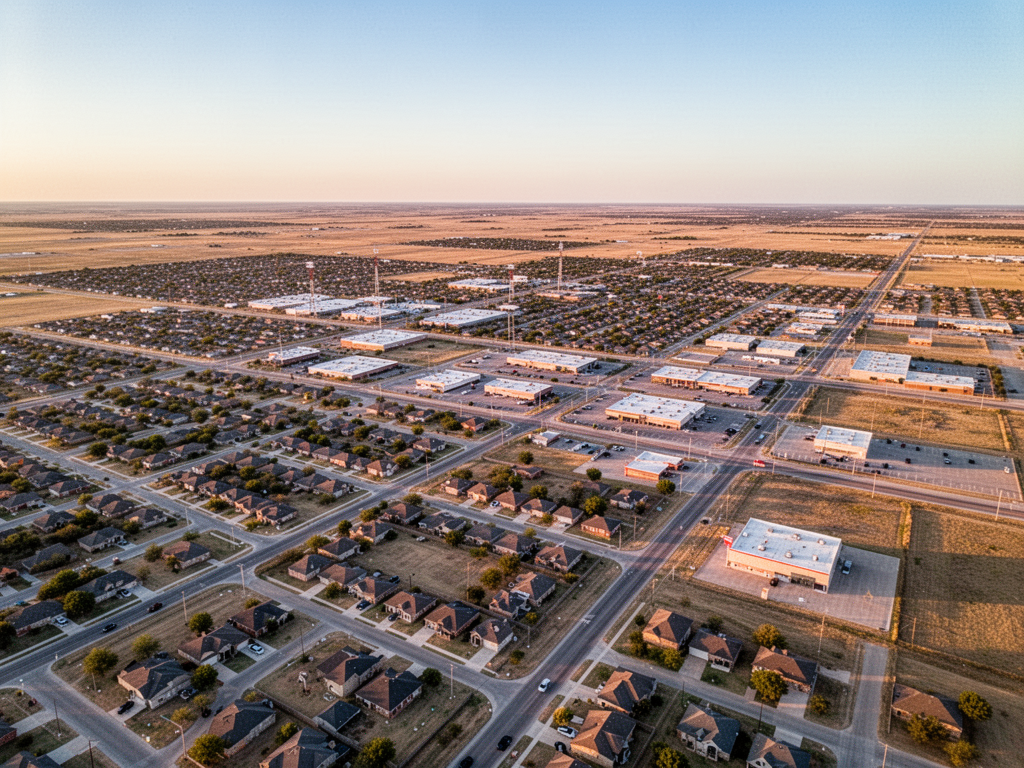 Aerial view of Abilene Texas neighborhoods and commercial areas